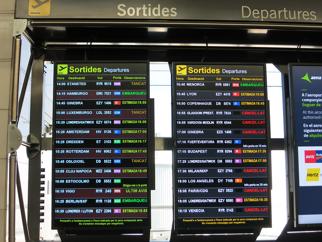 Vertraagde en geannuleerde vluchten op luchthaven Barcelona