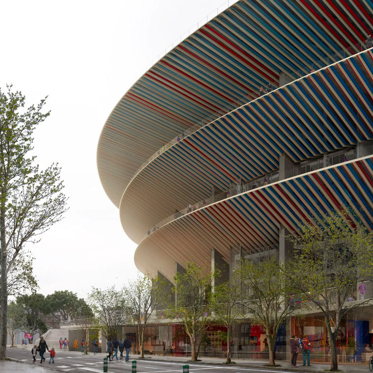 De ingangen van het vernieuwde Camp Nou.