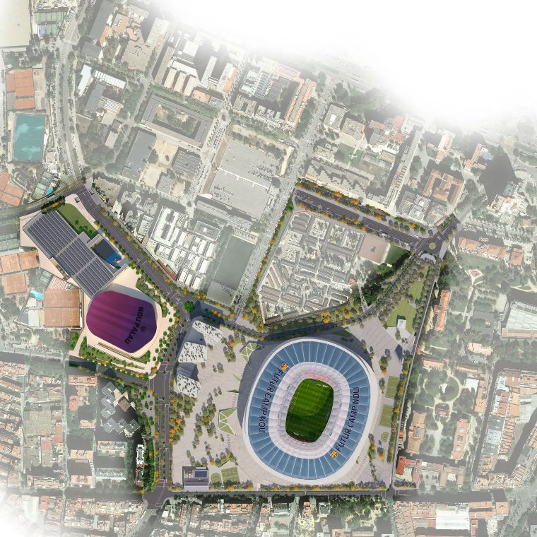 Een overzicht van het project van de verbouwing van Camp Nou in Barcelona.