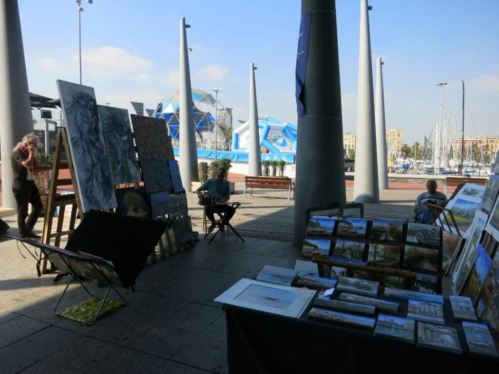 Kunstmarkt bij Maremagnum Barcelona