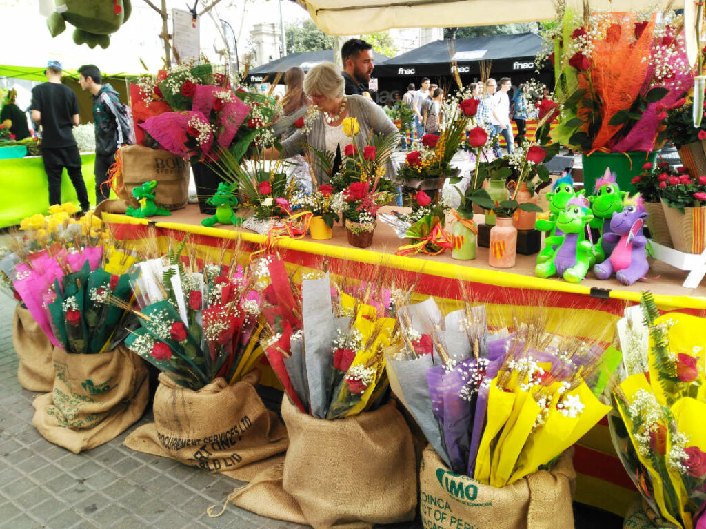 Rozen kraampje tijdens Sant Jordi in Barcelona